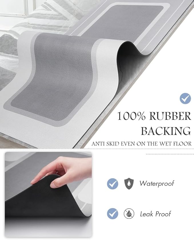 MontVoo-Bath Mat Runner Long Bathroom Mat Rug Non Slip Super Absorbent Stain Resistant Quick Dry Thin Bathroom Rug Fit Under Door-Bath Mats for Bathroom Floor Bathtub Vanity-Bathmat 17"x70" Grey