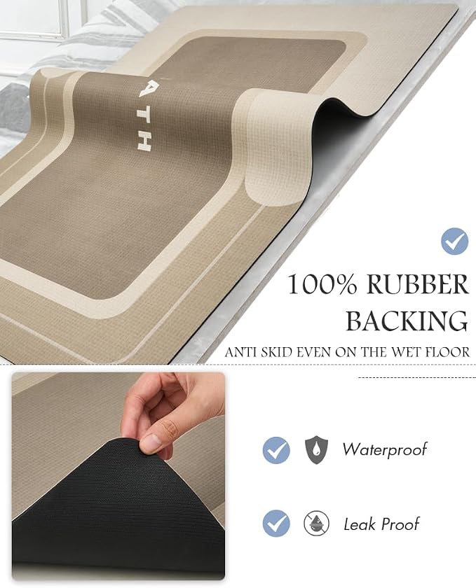 MontVoo Bath Mat-Bathroom Mat Rug Non Slip Super Absorbent Stain Resistant Quick Dry Thin Bathroom Rug-Bath Mats for Bathroom Floor Bathtub Vanity-Bathmat Bath Rug Easy Care-24"x35",Beige