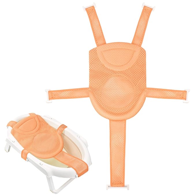 Colorlife Baby Bath Seat Support Net Infant Bathing Seat Support Mat, Adjustable Comfortable Non-Slip Five-Pointed Baby Shower Net Bathtub Sit Up Mesh for Newborn 0-12 Months-Orange(No Bathtub)