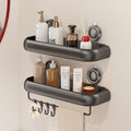 CICUFY Shower Caddy Suction Cup, 2 Pack No Drilling Corner Shower Shelves, Rust Proof Bathroom Storage Organizer, Shower Corner Caddy with Removable Hooks and Towel Bar, Square, Grey