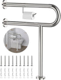 Toilet Grab Bar with Leg 24x28 Inch, ZUEXT Chrome Knurled Toilet Support Bar with Toilet Paper Holder, Stainless Steel Wall & Floor Mounted Bathroom Support Rail for Seniors Elderly Disabled Pregnant