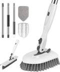 SetSail 4-in-1 Tile Tub Floor Scrubber with 52-inch Long Adjustable Handle Shower Cleaner Brush with V-Shaped Grout Brush and 3 Replacement Brush Heads for Bathroom Kitchen Walls Tub Tile, White Grey
