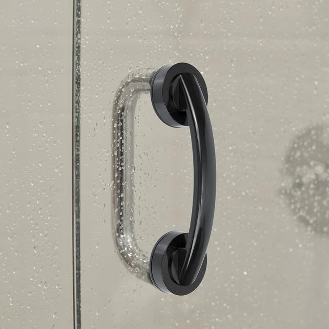Large Black Suction Cup Handle - 9.04X2.36X2.16in Punch-Free Adhesive Grab Bar for Bathroom Safety Shower and Sliding Glass Door Mobility Assistance