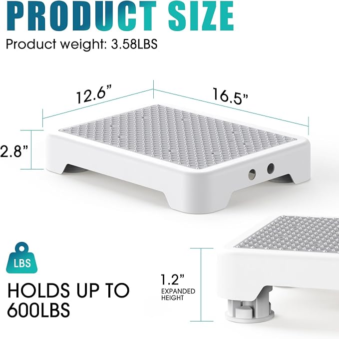 SPACELEAD Mobility Step Stool for Adults & Seniors, Indoor/Outdoor Portable Stair Assist, Anti-Slip Platform for Bathroom， Kitchen, Office, and Bedroom, 600lbs Capacity, White Gray