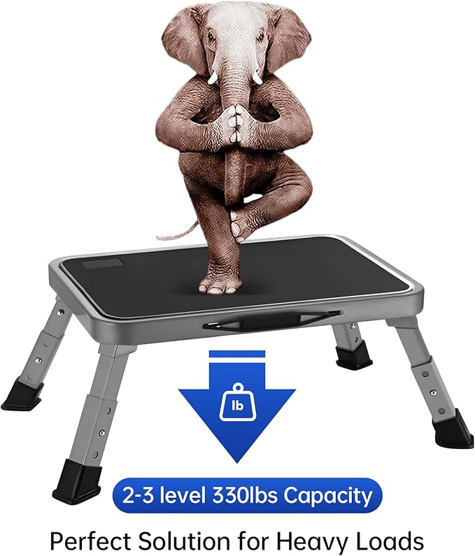 RV Step Stool Foldable 1-Step Ladder Sturdy Metal Stable Step Stool with a Non-Slip Platform Supports up to 500 lb with Non-Slip Rubber Feet, Easy to Carry (3-Level)
