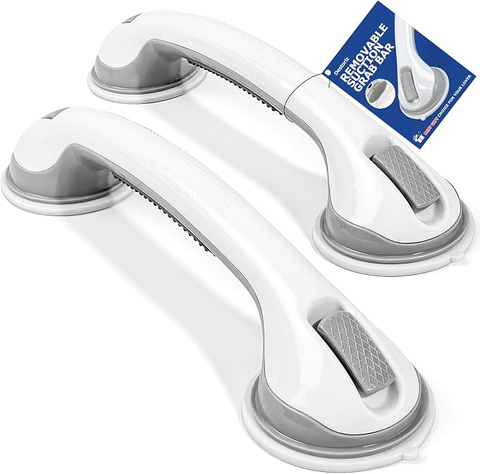Grab Bars for Shower, 2 Pack Suction Cup Shower Handle with Textured Grip, 16.5 Inch Removable Bath Handrails for Seniors, Elderly and Handicap, Drill-Free Balance Support for Smooth Tile