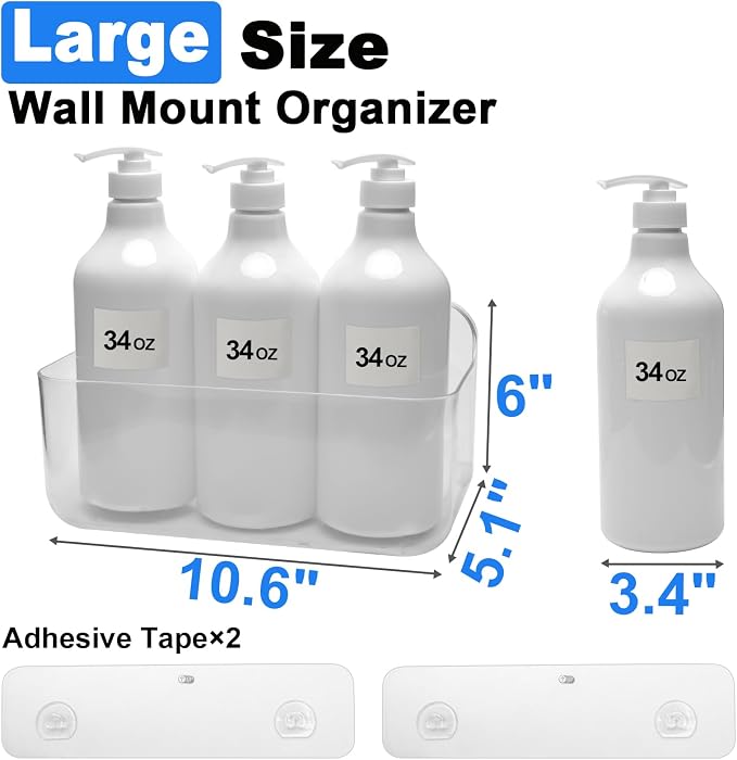 Diesisa Acrylic Wall Mount Organizer - 5.1" D x 10.9" W x 6" H, Large Size Adhesive Wall Self - Shower Caddies Organizer - Bathroom Shelves with Self Adhesive Tape for Bathroom, Kitchen - Large Size