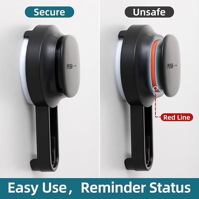 TAILI Shower Caddy Suction Cup 2 Pack With Visible Safety Indicator, Stainless Steel Rustproof Shower Shelves, No Drilling Wall Mounted Basket, Upgraded Removable Suction Cup Bathroom,Black Organizers