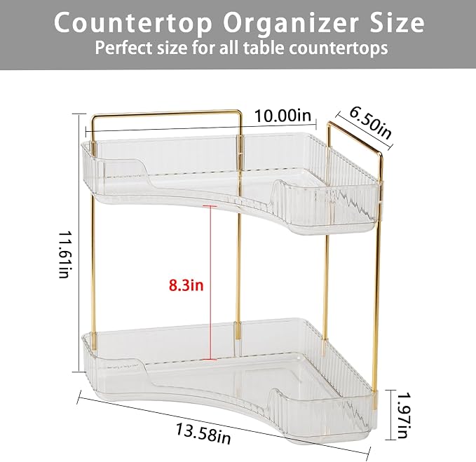 shuang qing 2-Tier Corner Bathroom Counter Organizer – Classic Storage Shelf for Makeup, Perfume & Toiletries, Space-Saving Countertop Tray Fits Bathroom, Dresser, Kitchen (Classic White)