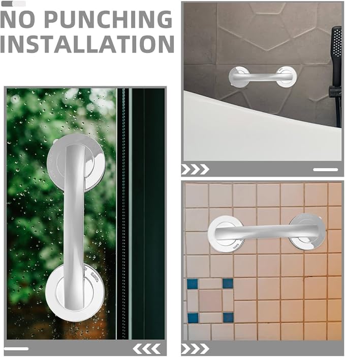 VICASKY Suction Cups 2pcs: Shower Grab Bars No Drilling Thickened Self-Adhesive Bathroom Safety Handles for Shower Bathtub Support Suitable for Seniors Elderly Heavy Duty Waterproof