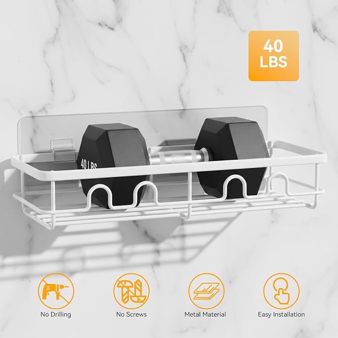 Adhesive Shower Caddy, Large Capacity Shower Racks for Inside Shower, No Drill Bathroom Shower Organizer and Storage, 2 Pack White Bathroom Shelves, Home Decor Rv Accessories, Apartment