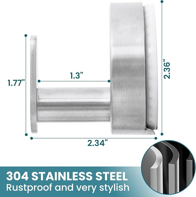 TAILI 304 Stainless Steel Bathroom Suction Hooks for Towel, Bathrobe, Loofah, Patented Strong Suction Cup Holder, No Damage Hanging Glass Shower Wall Hook, Retro High-Rise Design, 2 Pack, Silver