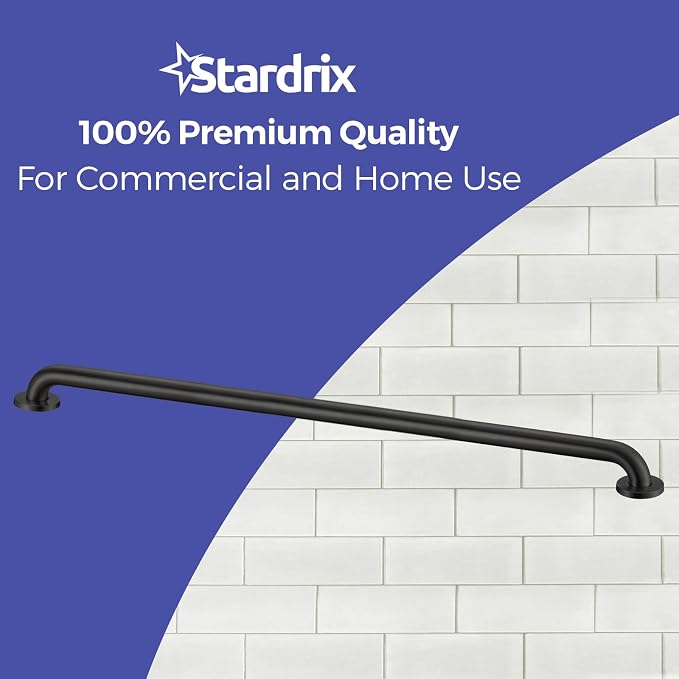Stardrix 42-Inch ADA Compliant Grab Bar, 1.5" Diameter, Concealed Mounting Flanges, Handicap Friendly, Commercial & Residential Bathrooms, Matte Black Stainless Steel