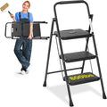 Simple Deluxe 3 Step Ladder, Step Stool Foldable, 800lbs Portable Ladder with Wide Anti-Slip Pedal, Step Stool for Adults, Lightweight Step Ladder for Home Kitchen and Outdoor, Black