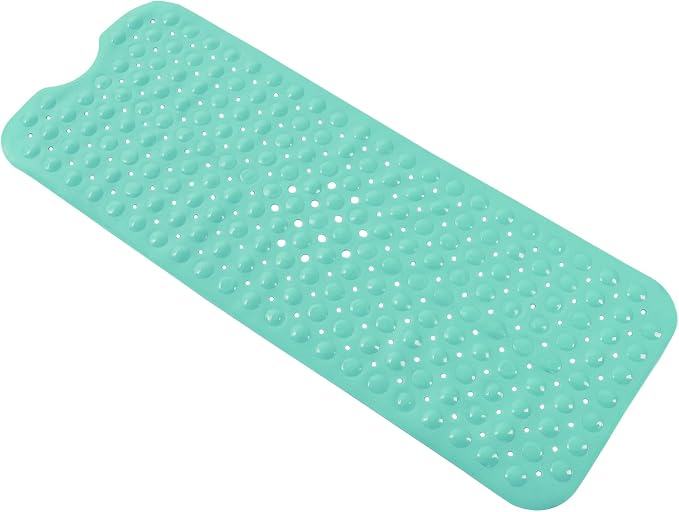 Anti-Slip Bathtub Shower mat, 40×16 inch（ 100 × 40cm） Soft Oversized Machine Washable Non-Slip Bathtub mat with Drainage Holes, Bathroom Floor Suction Cup.（1-Turquoise Green）