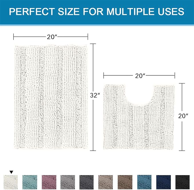 H.VERSAILTEX Bathroom Rugs Bath Rug Set 2 Piece Bathroom Contour Rug Toilet Mat Sets Non Slip Contour Bath Rug Ultra Thick Water Absorbent Striped Bath Mats Washable(20" x 32" Plus 20" x 20" U, Cream)