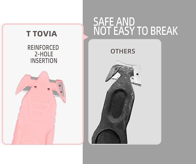 Safety Box Cutter, T TOVIA Sharp Durable Stainless Steel Concealed Blade Package Opener with Tape Splitter for Cartons, Cardboard, Wrap, Straps, Film (5 Pcs - Pink)