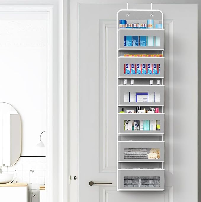 Simple Houseware 6 Clear Window Pocket Over Closet Door Storage Hanging Organizer for Bedroom, Bathroom, Pantry, Gray
