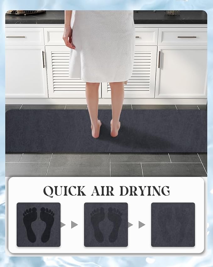 MontVoo -Bath Mat Rug-Rubber Backing Non Slip Quick Dry Absorbent Thin Bathroom Rugs Fit Under Door-Faux Suede Surface Bathroom Floor Mats-Shower Rug for in Front of Bathtub Shower Navy 24"X70"