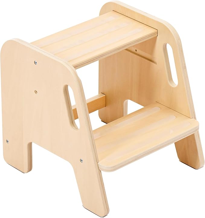 Step Stool for Toddler Kids Wooden – Height Adjustable 2-Step Ladder with Handles – Bathroom Sink Kitchen Bedroom Potty Training – Non-Slip Safety Design for Children 18 Months+