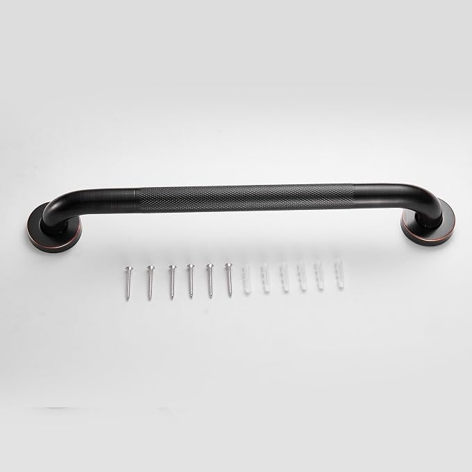 16" Shower Grab Bar, Oil Rubbed Bronze Finish, Stainless Steel Bathroom Safety Bar with Non-Slip Knurled Handle, Heavy Duty Handrail for Elderly or Disabled (1" Diameter)