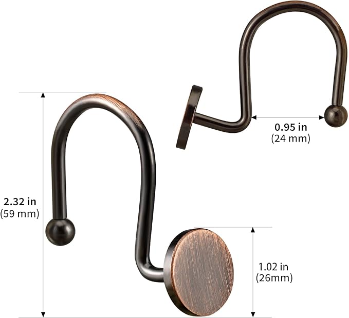CHICTIE Bronze Shower Curtain Hooks, Oil Rubbed Rustproof Shower Curtain Rings for Bathroom, Metal Decorative Shower Hooks for Shower Curtain Rod, Set of 12 Shower Hangers Round Heavy Duty Design