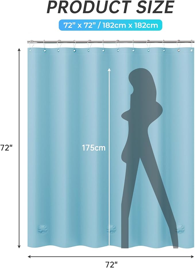 AmazerBath Teal Shower Curtain Plastic 72x72 Inches, Turquoise Shower Curtain Premium PEVA, 8G Heavy Duty Teal Shower Curtains for Bathroom with 3 Big Weighted Stones and 12 Rustproof Grommets