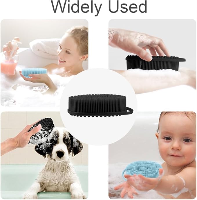 Silicone Body Scrubber, Exfoliating Silicone Body Shower, Silicone Loofah 2 in 1 Bath and Shampoo Brush, Body Scrubber Shower Cleaning Exfoliating for Sensitive Skin, Lather Well 2 PCS Black and Blue