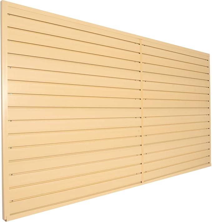 FRAYSCENT Slat Wall Paneling Garage Wall Organizer, Slatwall Panels Garage Tool Organizer Wall Mount Garage Slat Wall Storage Systems, Slat Board PVC Wall Panels (Begie, 8ftx4ft)