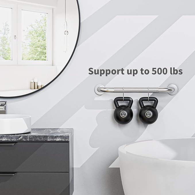 Shower Grab Bar 24 Inch, iHansee Brushed Nickel Bathroom Grab Bar w/Anti-Slip Knurled Grip, Stainless Steel Safety Handicap Bars, Wall Mounted Balance Support Handrail Bath Handle for Senior Elderly