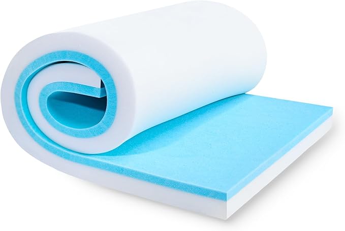 Upholstery Foam, 72" x 24" x 1" High Density Gel Memory Foam Padding Couch Cushion Support, Cut to Size Foam Replacement Pad for Sofa Sag Support