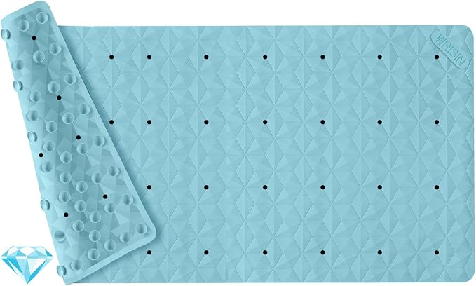 Non Slip Bathtub Mat for Bath Tub Shower Safety - Natural Rubber Mat with Suction Cups ＆ Drain Holes - BPA/PVC Free Large Bathroom Mat - Machine Washable - Unique Diamond Pattern - 17 × 35 Inch