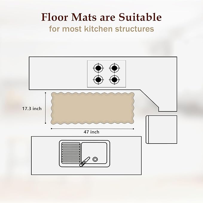 Arenarug Scalloped Black Kitchen Mats for Floor Cushioned Anti Fatigue Kitchen Mats Rugs Waterproof Non Slip Farmhouse Boho Floral Comfort Foam Standing Mat for Sink Laundry, 17.3x47