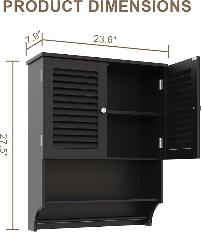 ChooChoo Bathroom Wall Cabinet, Medicine Cabinet, 2 Doors Over The Toilet Space Saver Storage Cabinet with Large Space, Black