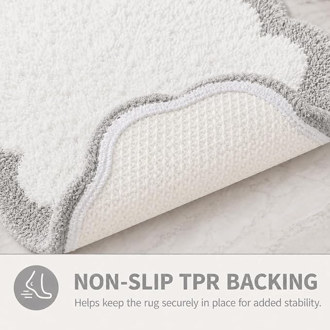 Scalloped Grey Bath Rug, Cute Bathroom Rug, Soft Absorbent Quick Dry Bath Mat, TPR Non Slip Backing, Microfiber Mat for Shower Tub Sink Vanity 20" x 31.5"