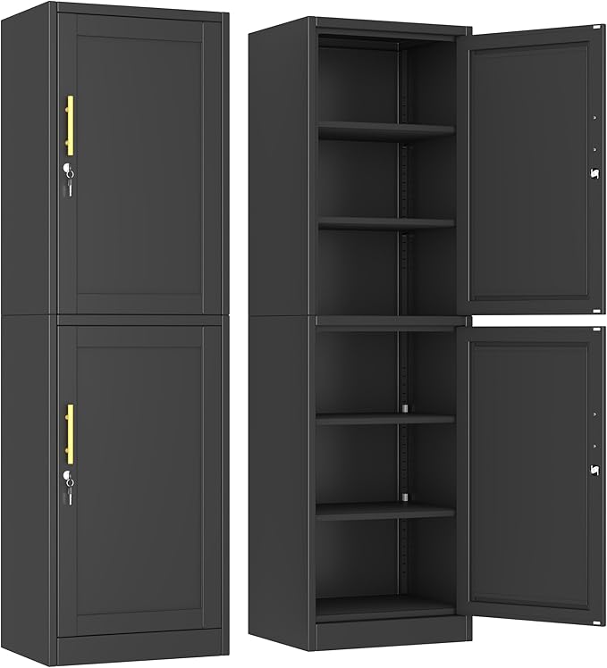 Ckzbx Metal Locker Tall Narrow Storage Cabinet, 67" H Locking Tool File Cabinets Snack Locker Organizer for School Classroom,Bedroom,Gym Home Office,Entryway and Hallway (20" W 2Door Black)