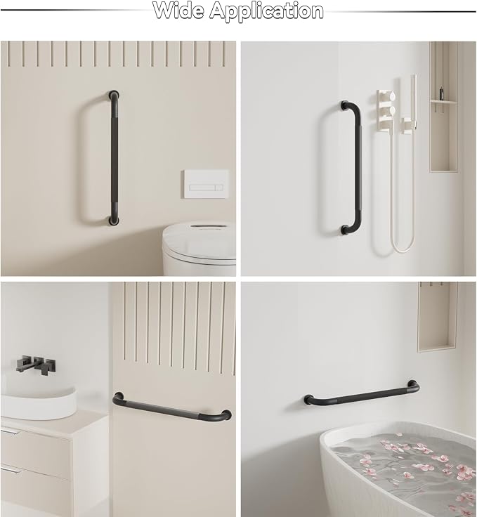 2 Pack Shower Grab Bar, 32 Inch Bathroom Grab Bar Handle with Anti-Slip Knurled Grip, Stainless Steel Bath Balance Bar, 1.25" Diameter Bath Safety Bar Support for Seniors Elderly Pregnant, Matte Black