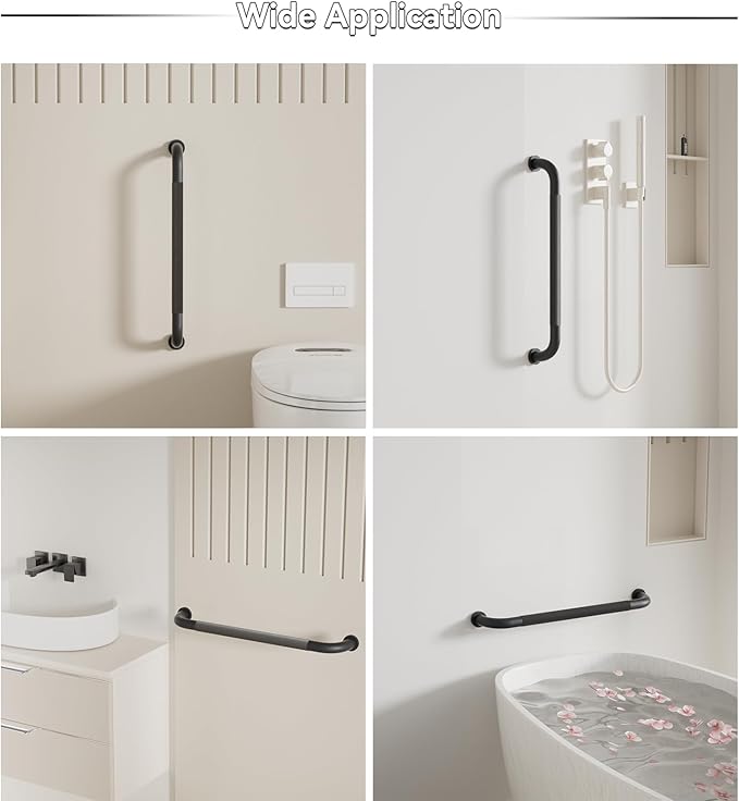12 Inch Shower Grab Bar, Matte Black Bathroom Grab Bar Handle with Anti-Slip Knurled Grip, Stainless Steel Bath Balance Bar, 1.0" Diameter Bath Safety Bar Support for Seniors Elderly Pregnant