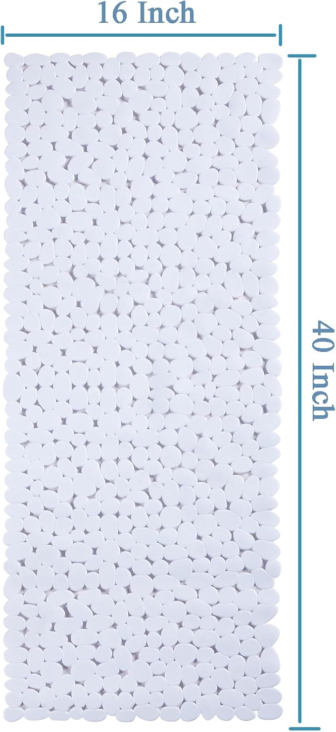 Webos Bath Shower Mat Non Slip: Extra Large Pebble Bathtub mat for Kids, Elderly, Anti Slip Shower Matt with Drain Holes Suction Cups Tub Mat - 16 X 40 Inch White