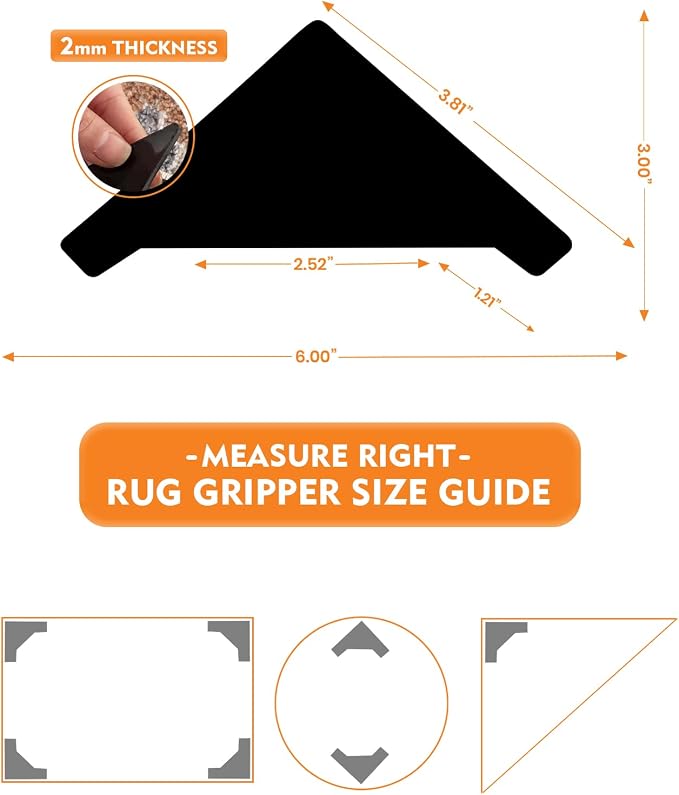 DEVOGUE® 16 PCS Anti-Slip Rug Pads – Dual-Sided Washable & Reusable Rug Pads, Non-Slip Carpet Corner Holders to Prevent Curling – Strong Adhesive Rug Tape for Hardwood, Tile & Laminate Floors