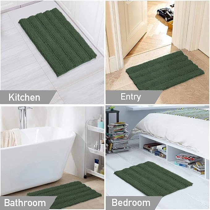 Turquoize Chenille Bathroom Rugs Set Non-Slip Bath Mats for Bathroom Super Absorbent Shaggy Rugs for Tub Shower Toilet Bath Rug Plus U Shaped Rug (Oversized: 24" x 36" and 20" x 24" U),Bronze Green