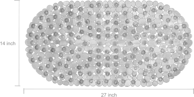 WELTRXE Pebbles Bathtub Mat Non Slip Oval Shower Mat with Suction Cups, Drain Holes, 27 x 14 Inch Plastic Bathroom Tub Mats Machine Washable, BPA, Latex Free Safety Mat for Bath Tub, Clear Gray