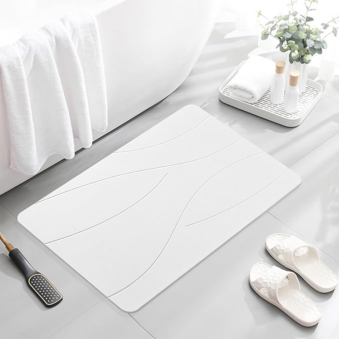 32"x20" Stone Bath Mat 2Pack, Diatomaceous Earth Shower Mat, Non-Slip Super Absorbent Quick Drying Bathroom Floor Mat, Natural, Easy to Clean (Milky White)