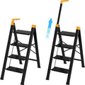 4 Step Ladder with Single-Handrail, Aluminum Step Stool Foldable, Lightweight Sturdy Step Ladder with Anti-Slip Pedals,Convenient Handrail for Home Kitchen Closet, 600lbs Max Load Capacity (Yellow)