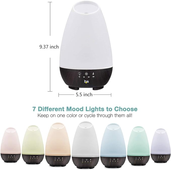 HealthSmart Essential Oil Diffuser, 500ML, Large Room Coverage | Adjustable Timer | Multiple Mist Modes | 7 LED Colors | Pack of 2