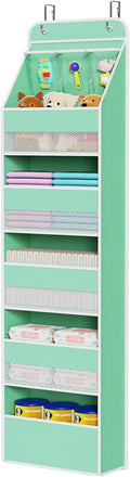 Univivi 6-Shelf Over Door Hanging Organizer Fabric Baby Door Storage with 5 Large Pockets and 3 Small PVC Pockets Wall Mount Hanging Storage Organizers for Baby Essential (Green)