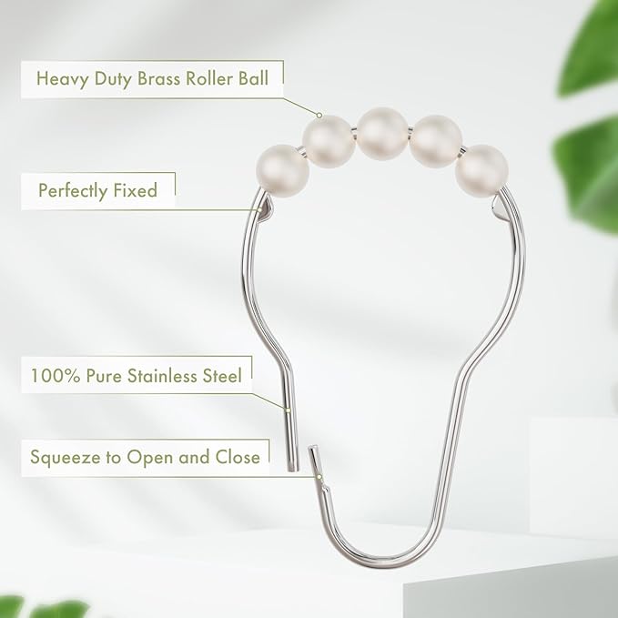 Amazer White Shower Curtain Hooks, Shower Curtain Hooks, Decorative Stainless Steel Shower Curtain Hooks for Bathroom, 12 PCS Shower Hooks for Curtain, Decorative Shower Hooks for Shower Curtain