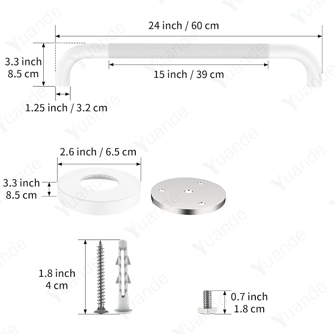 4 Pack 24 Inch Shower Grab Bar, YuanDe White Bathroom Grab Bar Handle w/Anti-Slip Knurled Grip, Stainless Steel Bath Balance Bar,1.25" Diameter Safety Hand Rail Support,Handicap Injury Elderly Senior