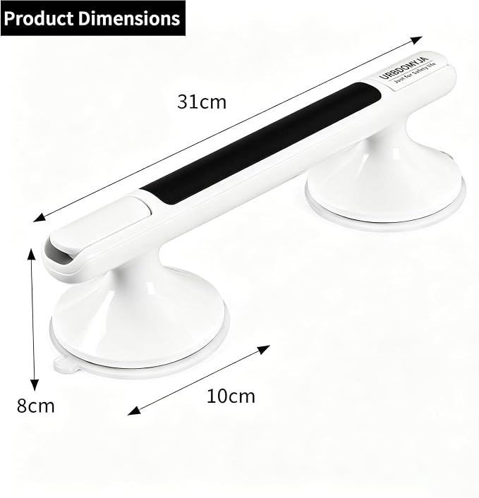 Silicone Suction Grab Bar Non-Slip Heavy Duty Safety Shower Handle for Elderly Seniors Bathroom (Black 32cm)
