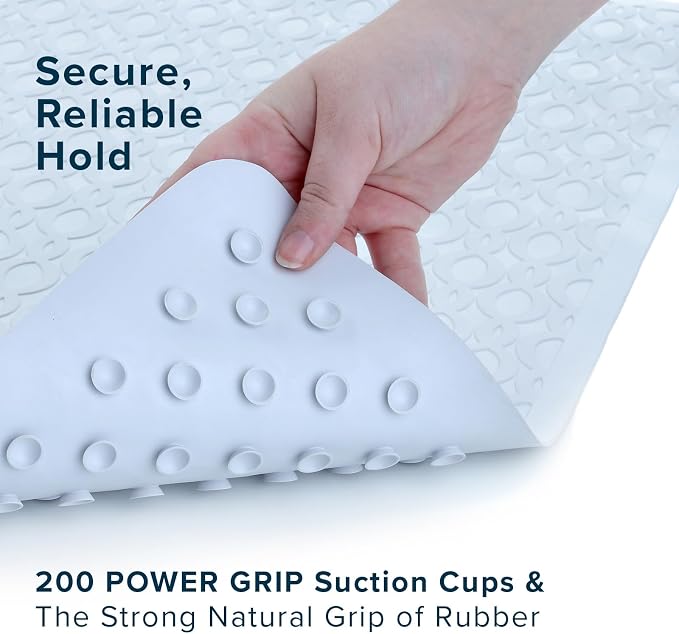 SlipX Solutions Durable Large Rubber Safety Mat 27 x 15, Feel Safe and Surefooted in Your Bath or Shower, Extra Grippy Surface Texture and Over 200 Power Grip Suction Cups, Machine Washable, White